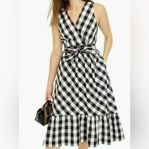 J Crew Sleeveless Faux-Wrap Dress in Gingham Checked Cotton Poplin Size 2